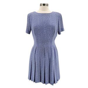 Vintage Stonebridge Floral Periwinkle Pleated Short A-Line Dress Womens 8